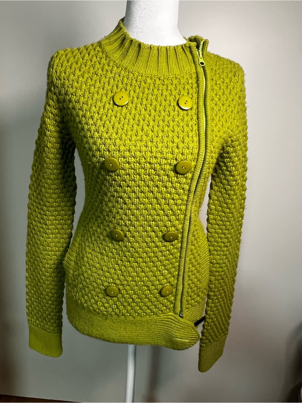 Lux Lime Green Double-Breasted Knit Cardigan